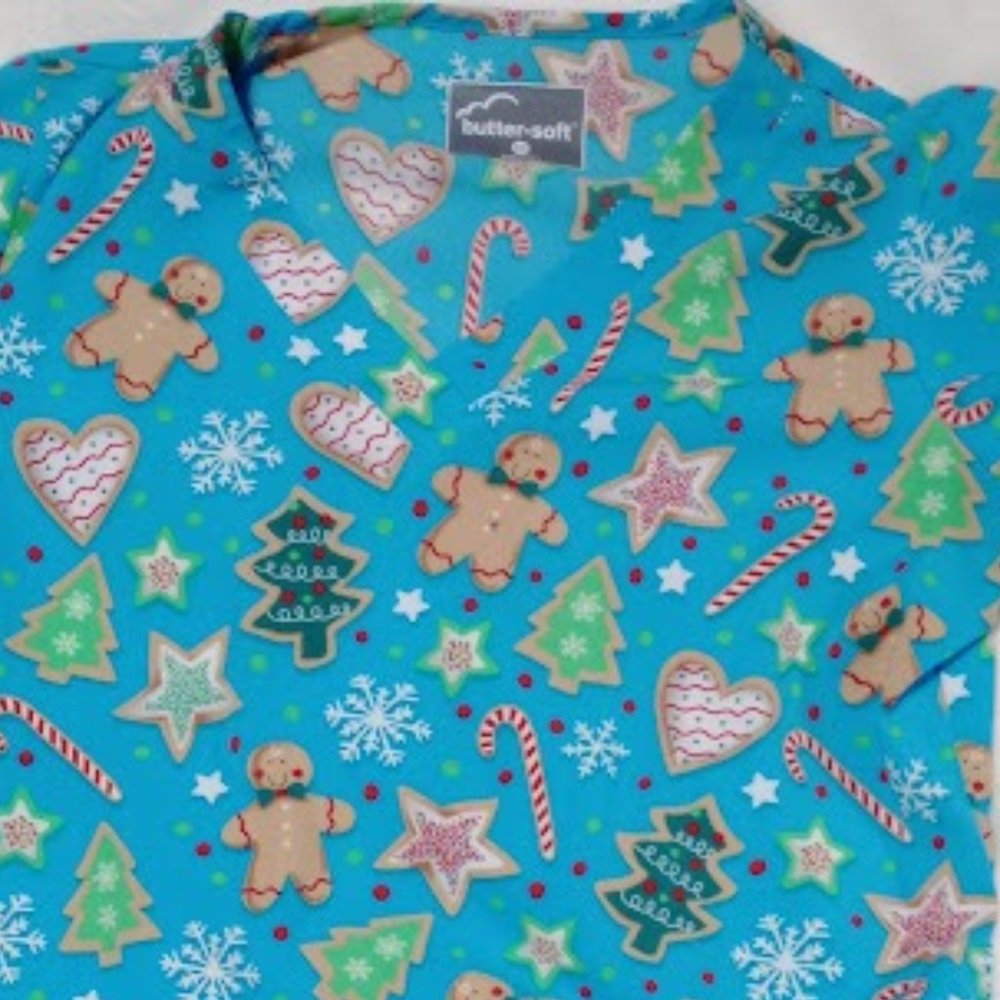 Butter-soft Teal Blue Christmas Scrub Top